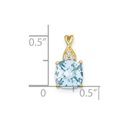 10k 7mm Cushion Checkerboard March/ Aquamarine and Diamond Pendant