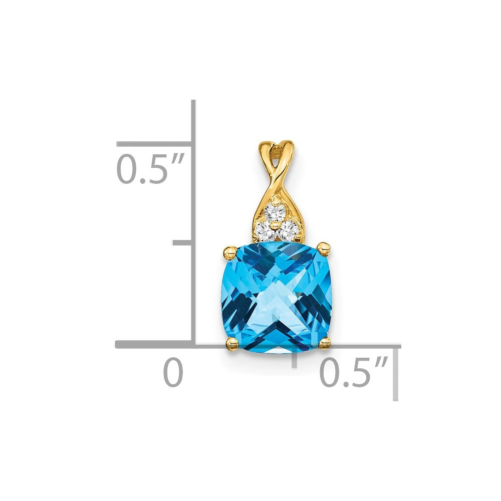 14k 7mm Cushion Checkerboard December/Blue Topaz and Diamond Pendant