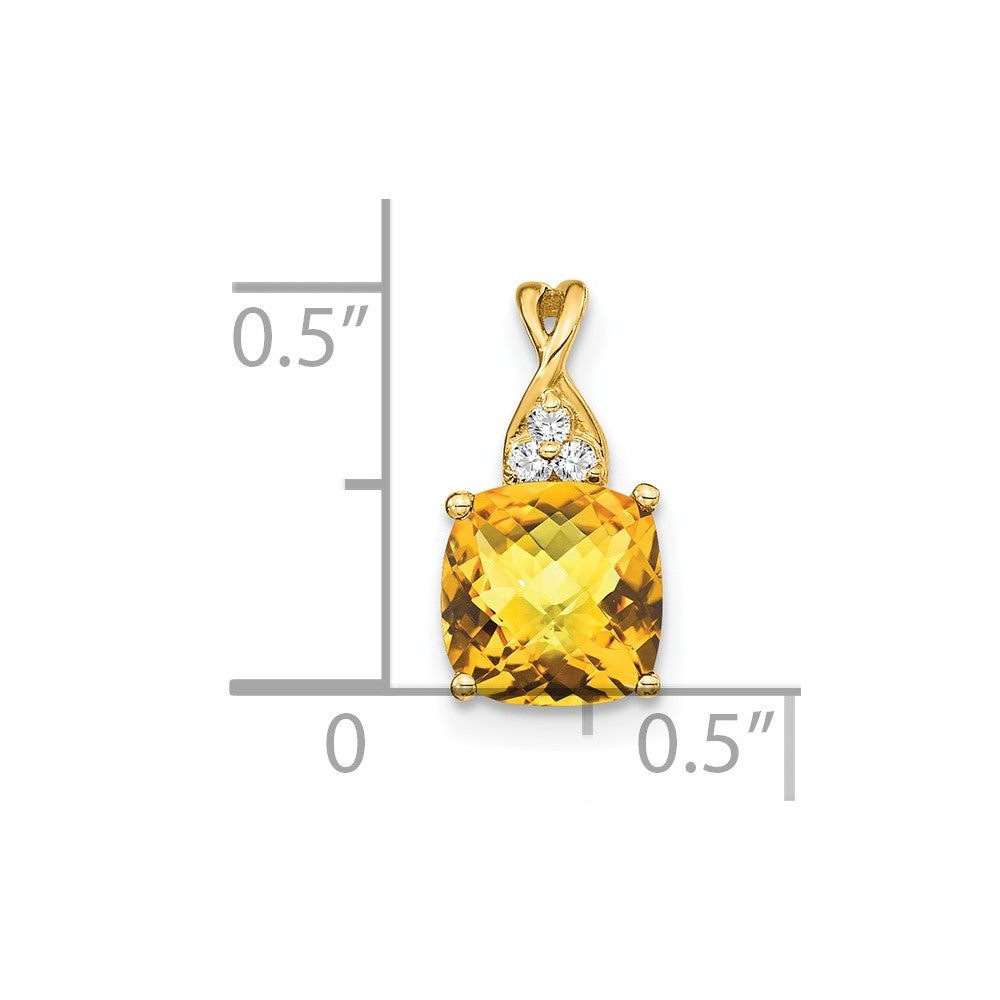 14k 7mm Cushion Checkerboard November/Citrine and Diamond Pendant
