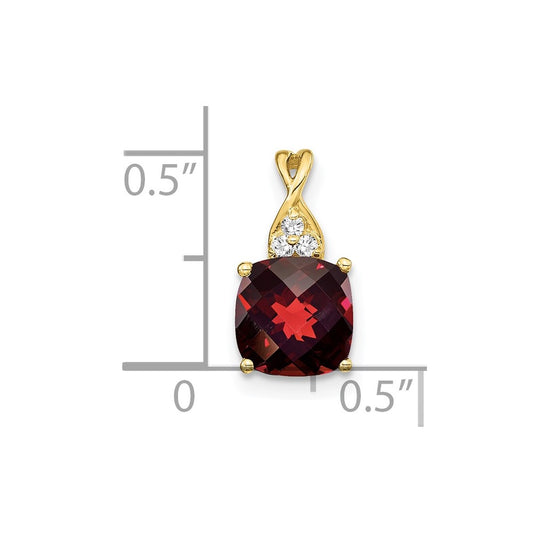 10k 7mm Cushion Checkerboard January/ Garnet and Diamond Pendant