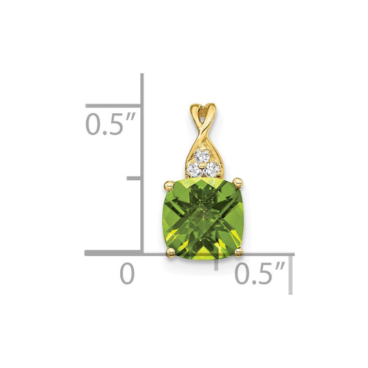 10k 7mm Cushion Checkerboard August/ Peridot and Diamond Pendant