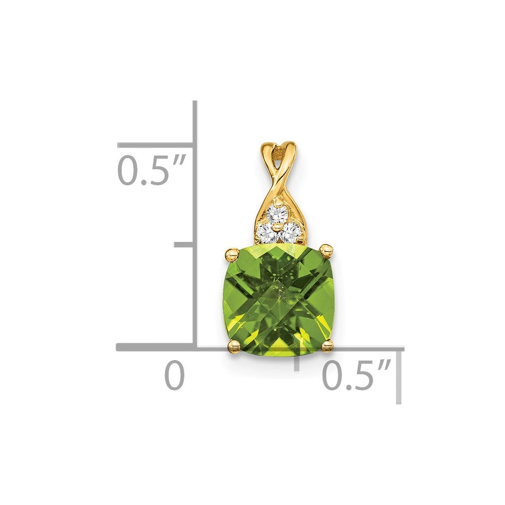 14k 7mm Cushion Checkerboard August/Peridot and Diamond Pendant
