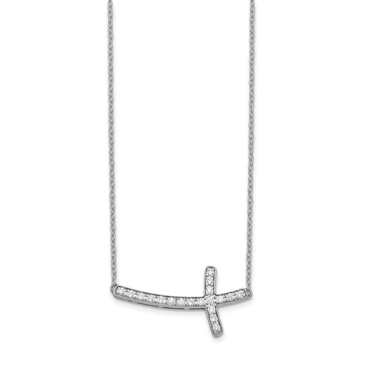 10k White Gold 1/4 carat Diamond Sideways Cross 18 inch Necklace
