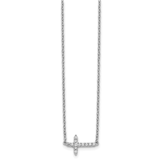 10k White Gold 1/10 carat Diamond Sideways Cross 18 inch Necklace