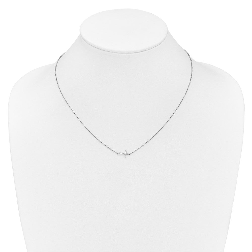 10k White Gold Diamond Sideways Cross 18in Necklace