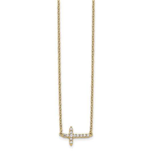 10k 1/10 carat Diamond Sideways Cross 18 inch Necklace