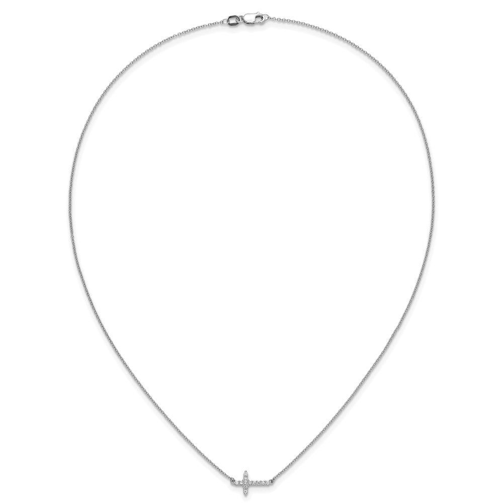 14k White Gold 1/6 carat Lab Grown Diamond VS/SI+ G+ Complete 18 inch Sideways Cross Necklace