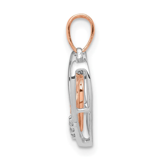 10k White with Rose Gold Heart Charm .03 carat Diamond Heart Pendant