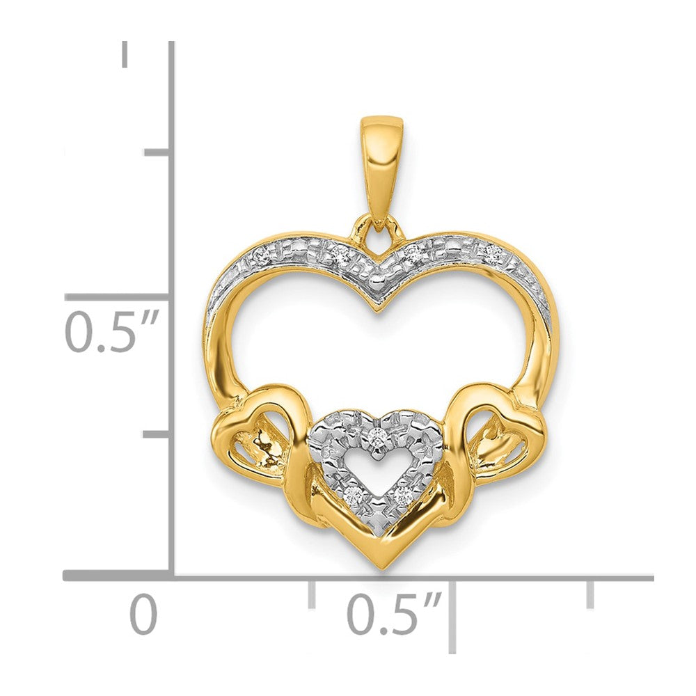 10k .03ct. Diamond Heart w/ Three Smaller Hearts Pendant