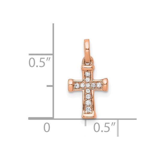 10K Rose Gold Small 1/20 carat Diamond Latin Cross Pendant