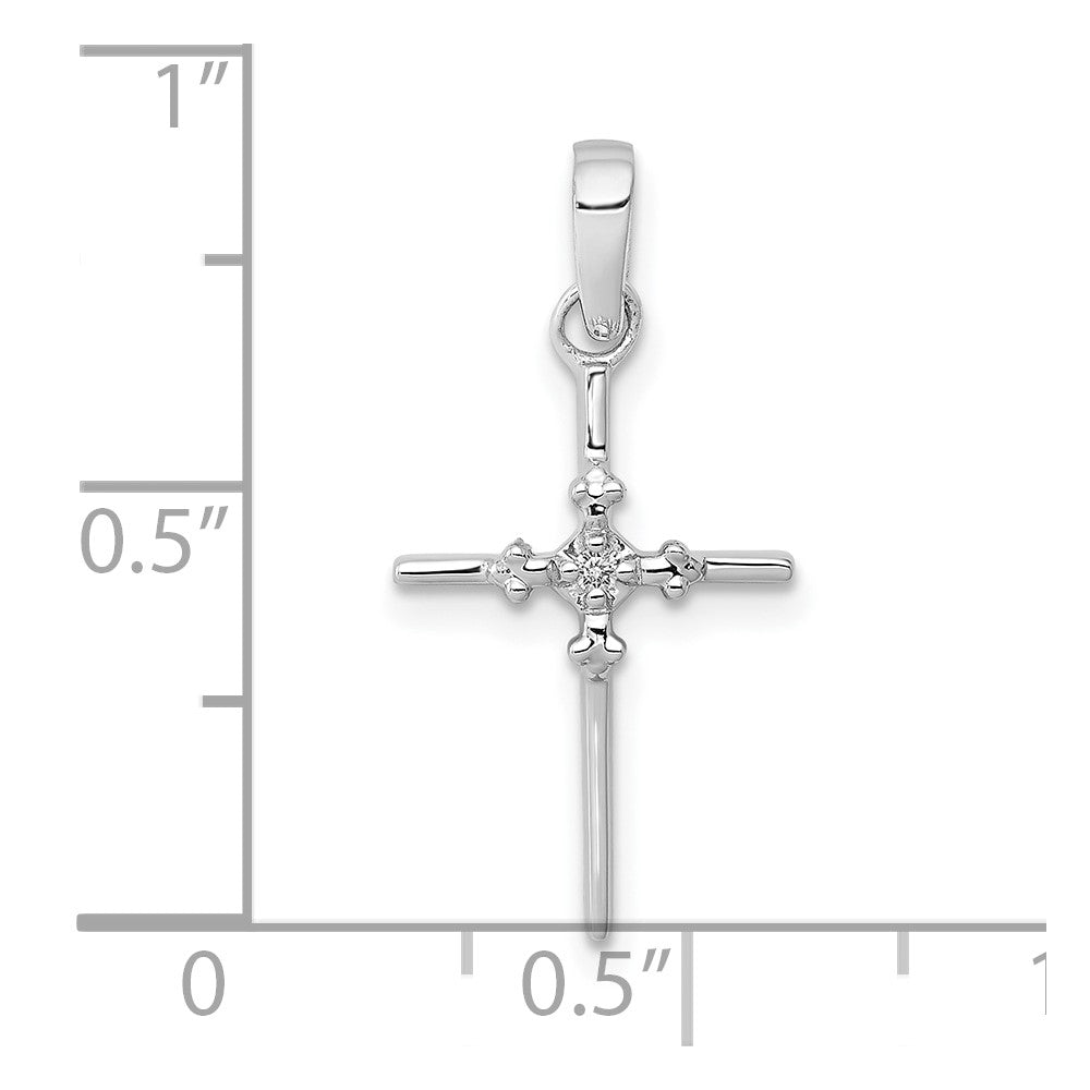 10K White Gold .01ct. Diamond Polished Budded Cross Pendant