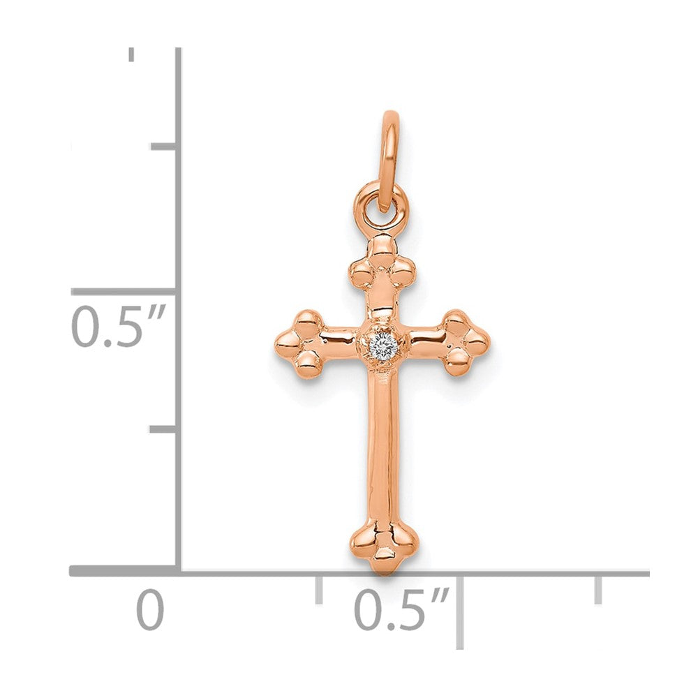 10K Rose Gold Small Diamond Budded Cross Pendant