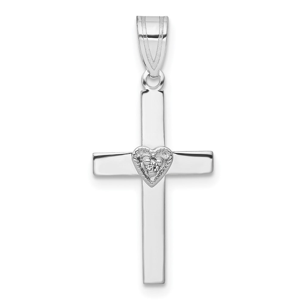 10k White Gold .01ct Diamond Heart Cross Pendant