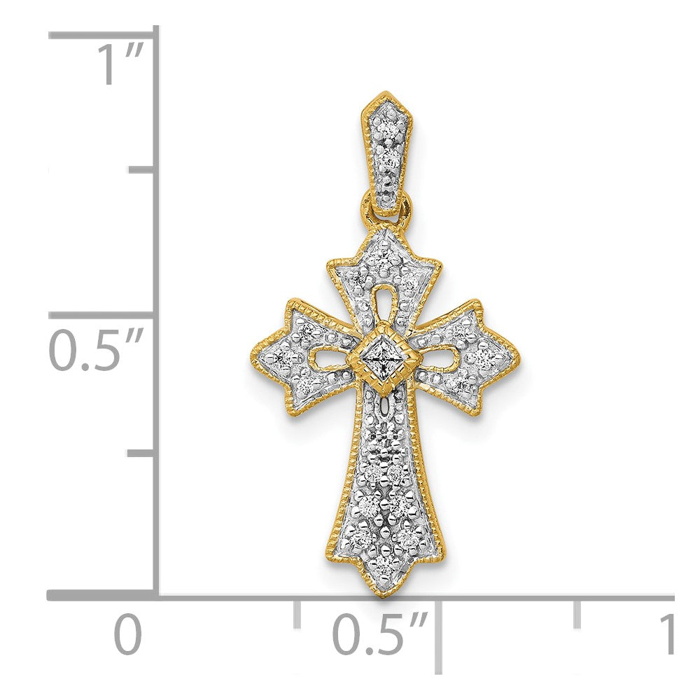 10K 1/10 carat Diamond Fleur de Lis Cross Pendant
