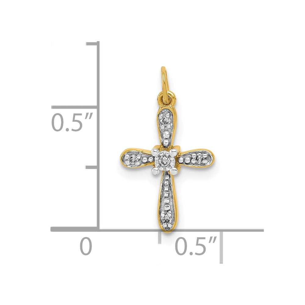 10K and White Rhodium .03 carat Diamond Small Cross Charm
