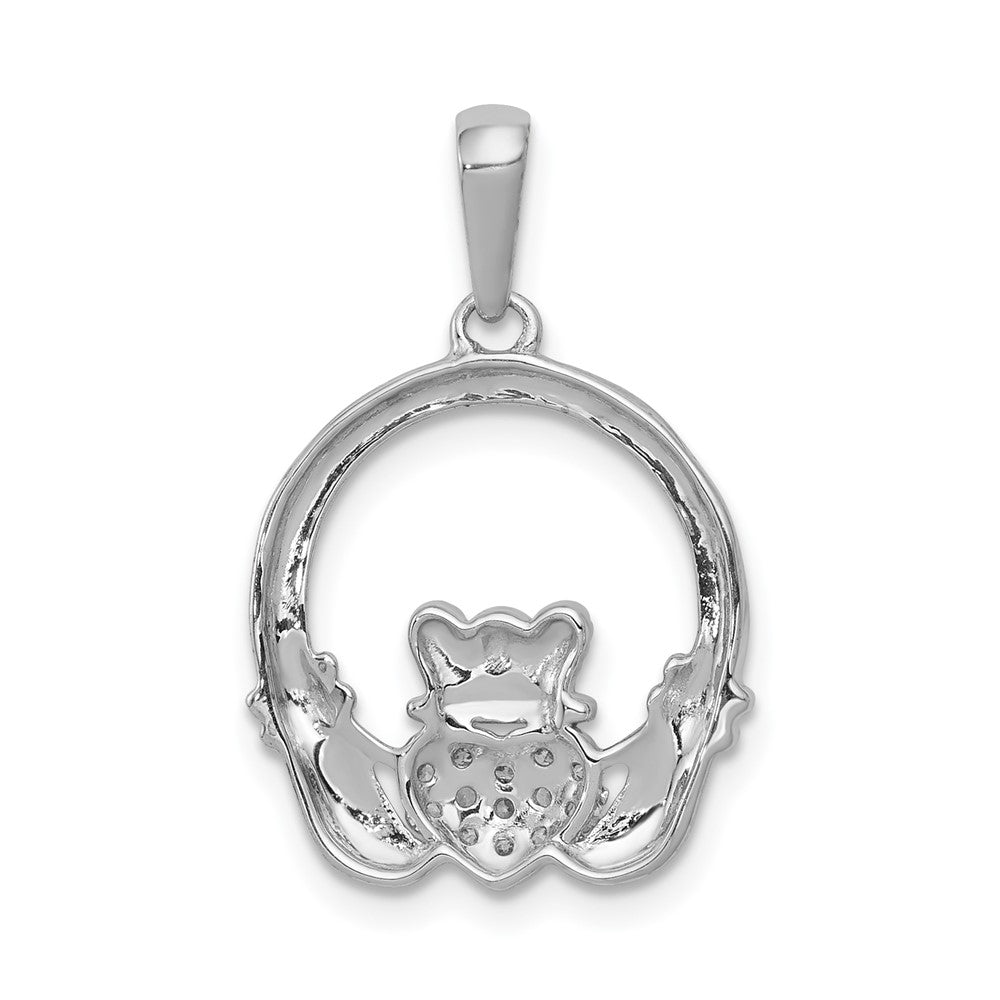 14k White Gold 1/8 carat Lab Grown Diamond VS/SI+ G+ Complete Circle Claddagh Pendant