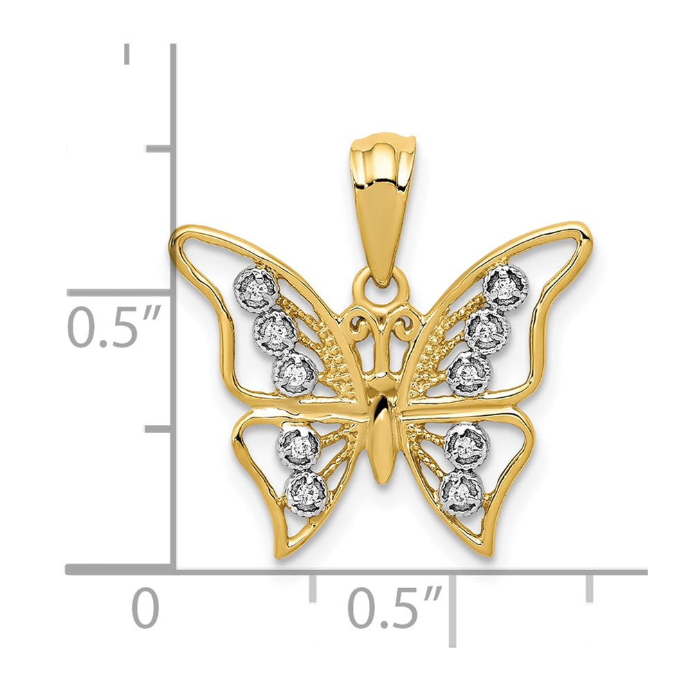 10k and Rhodium Diamond Butterfly Pendant