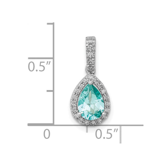 Pure Serenity 14k White Gold 1/8 carat Lab Grown Diamond VS/SI+ G+ and Lab Created Paraiba Pear Pendant