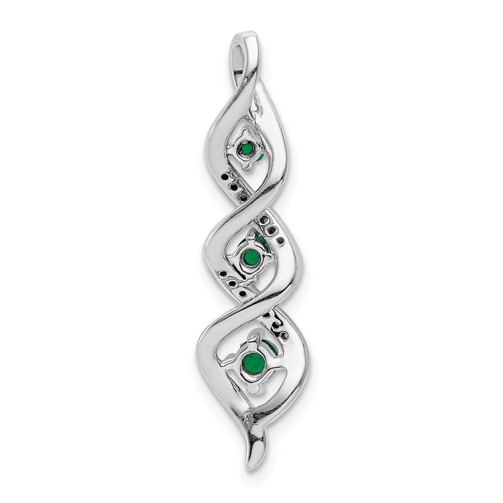 10k White Gold 1/15 carat Lab Grown Diamond VS/SI+ G+ and Lab Created Emerald Twist Chain Slide Pendant