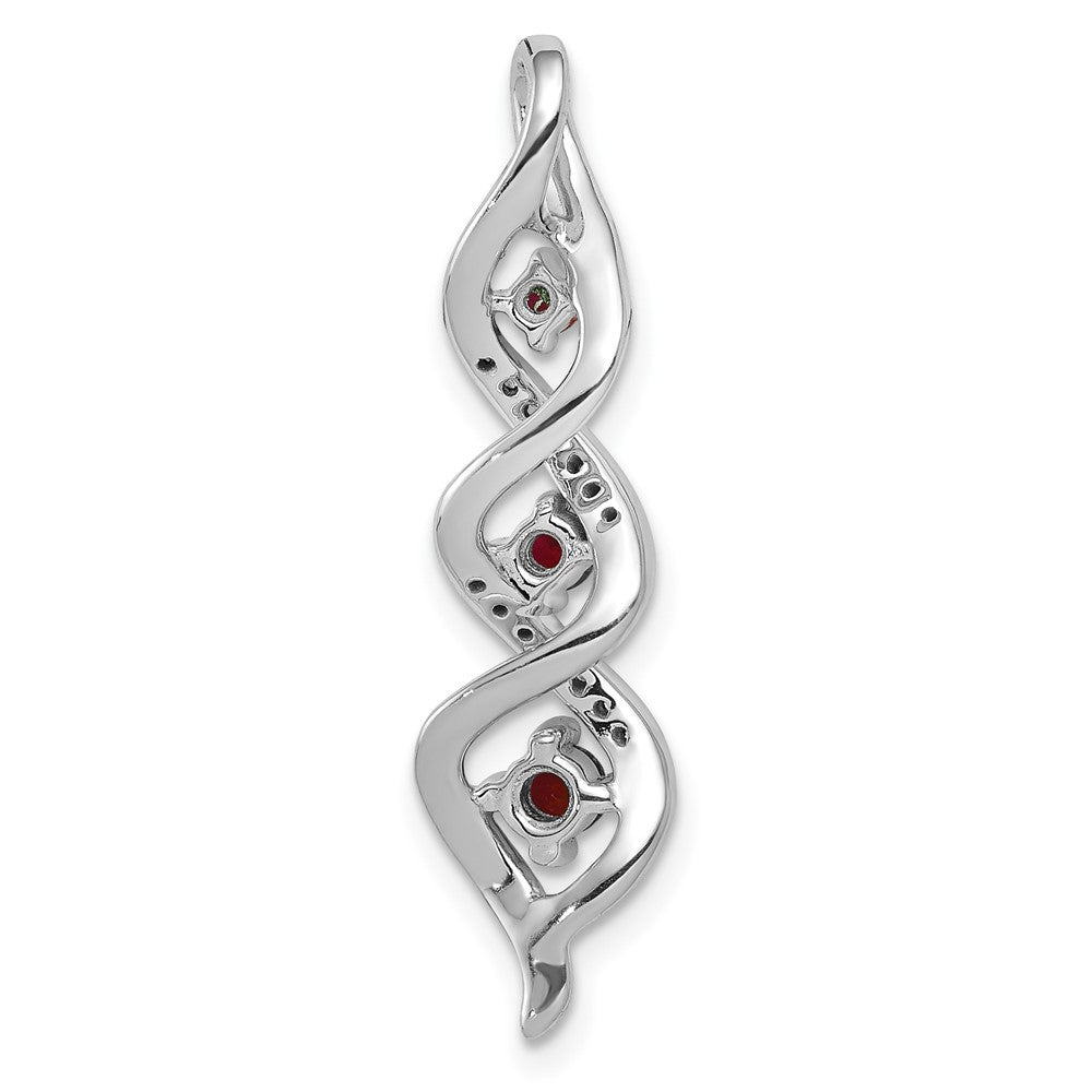 10k White Gold 1/15 carat Lab Grown Diamond VS/SI+ G+ and Lab Created Ruby Twist Chain Slide Pendant