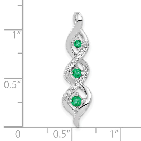 10k White Gold 1/15 carat Diamond and Emerald 3-stone Twisted Chain Slide