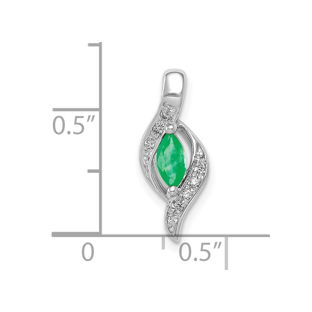 10k White Gold Diamond and Marquise Emerald Pendant