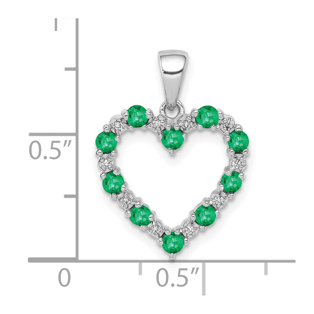 10k White Gold Diamond and Emerald Heart Pendant