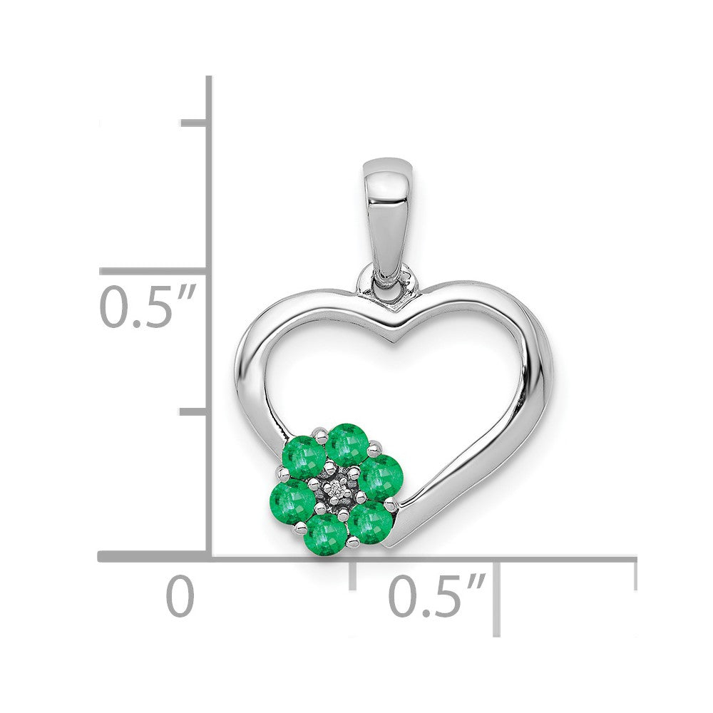 10k White Gold Diamond and Emerald Heart and Flower Pendant