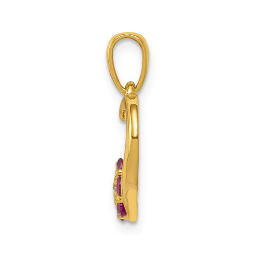10k Diamond Accent and Ruby Flower on Heart Pendant