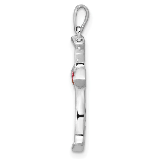 10K White Gold 1/5 carat Diamond and Ruby Heart Cross Pendant