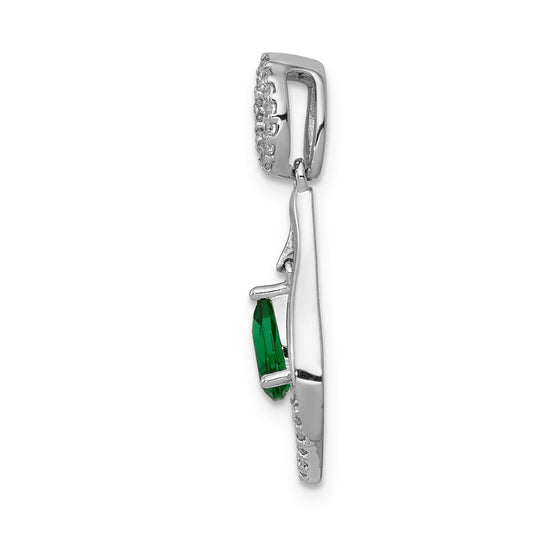 14k White Gold 1/10 carat Lab Grown Diamond VS/SI+ G+ and Lab Created Emerald Dangle Pendant
