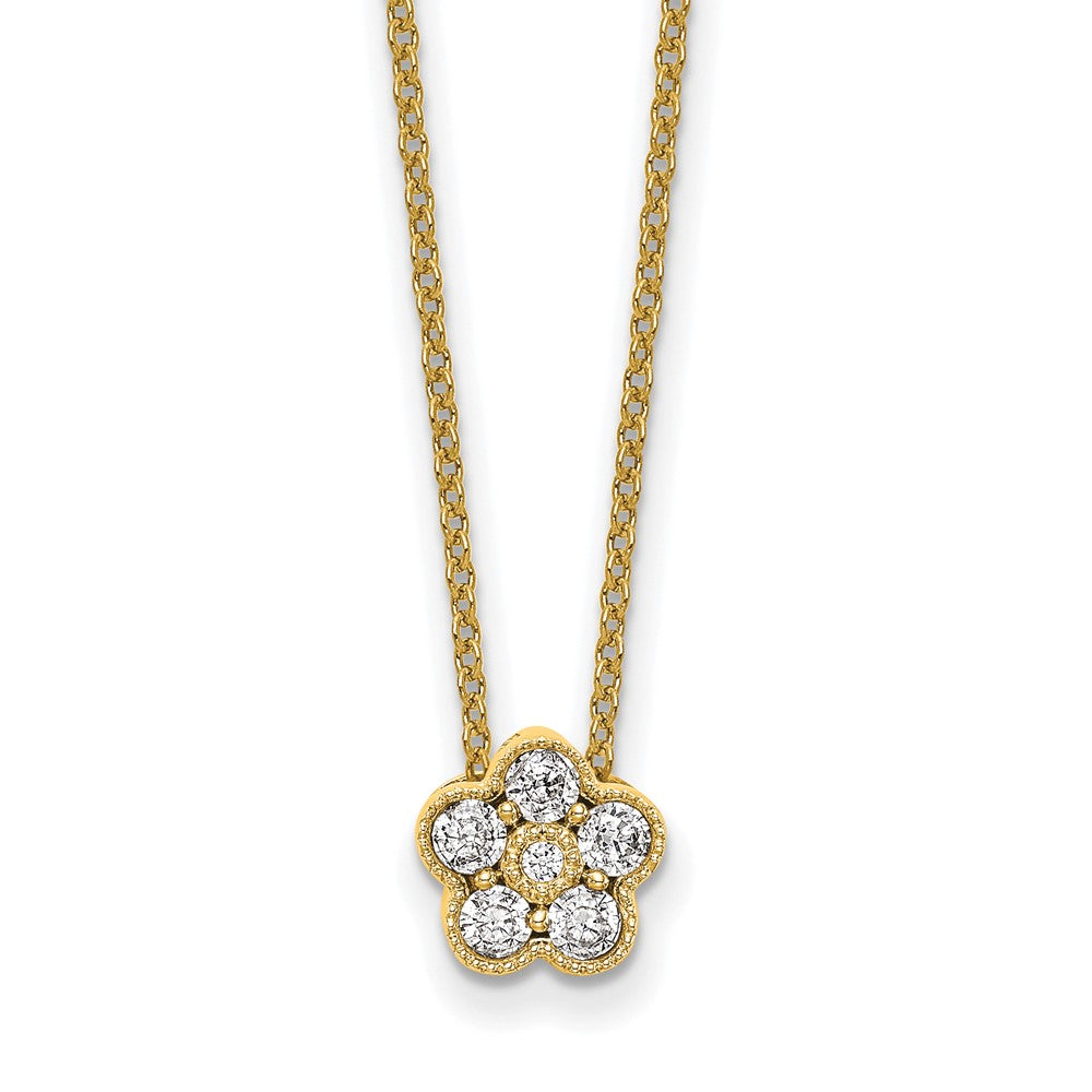 True Origin 14K Yellow Gold 1/4 carat Lab Grown Diamond VS+ F+ Complete 18 in Floral Necklace
