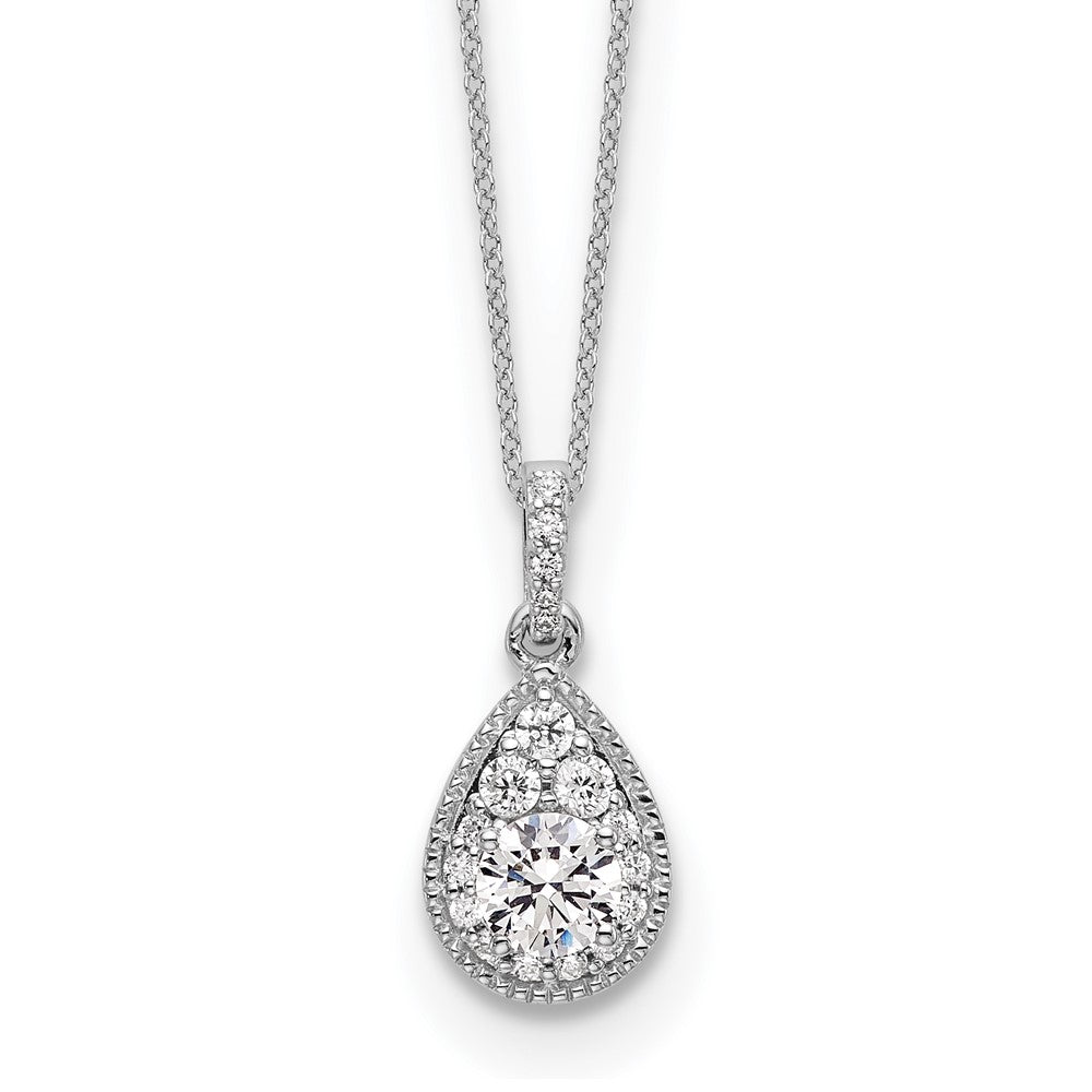 14k White Gold 1/2 carat Lab Grown Diamond VS/SI+ G+ Complete 18 inch Teardrop Halo Pendant Necklace