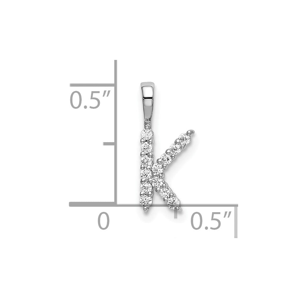 14k White Gold 1/8 carat Lab Grown Diamond VS/SI+ G+ Complete Letter K Initial Pendant