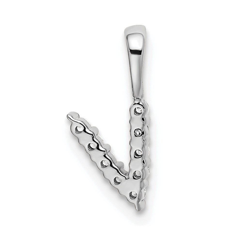 14k White Gold 1/10 carat Lab Grown Diamond VS/SI+ G+ Complete 18 inch Letter V Initial Pendant Necklace