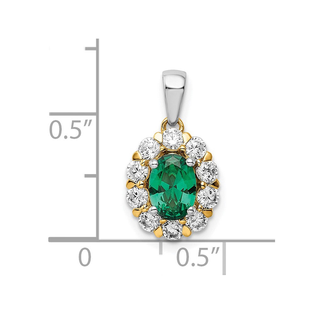 14k Two-Tone 1/2 carat Lab Grown Diamond VS/SI+ G+ and Lab Created Emerald Halo Pendant