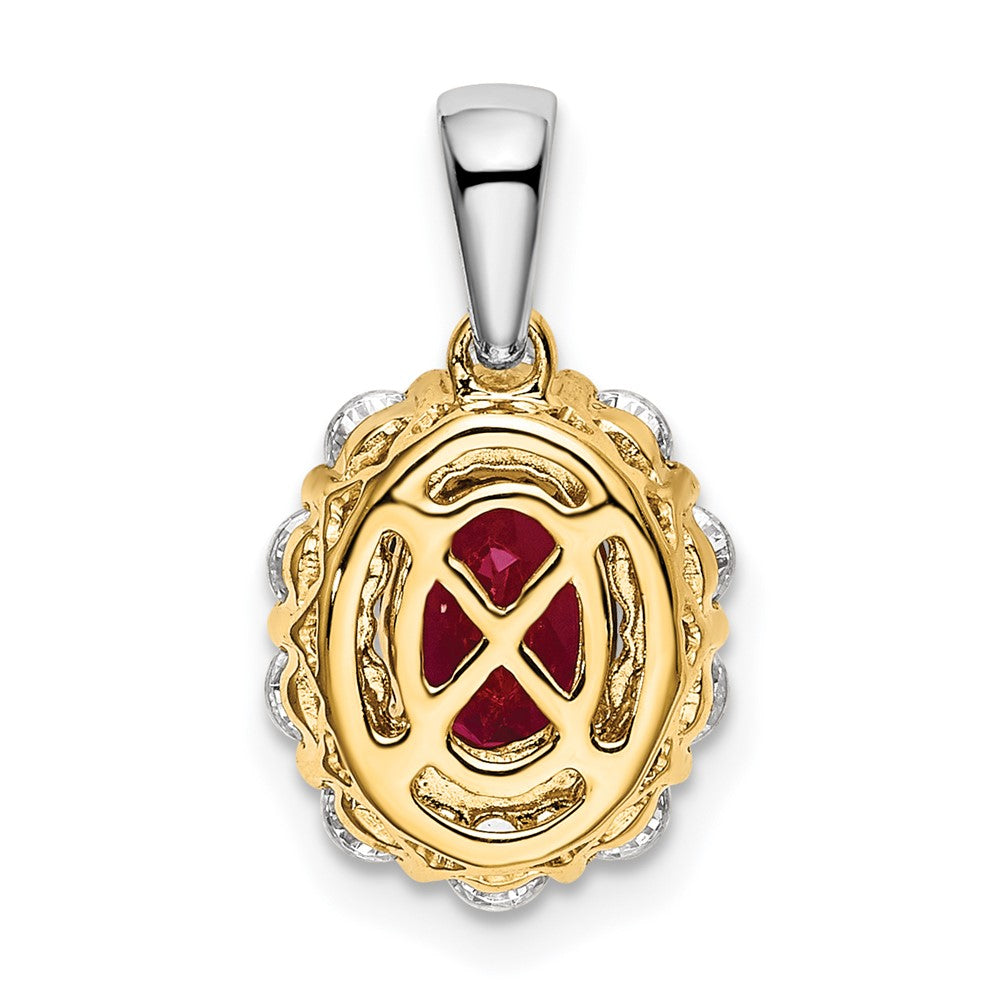 14k Two-Tone 1/2 carat Lab Grown Diamond VS/SI+ G+ and Lab Created Ruby Halo Pendant