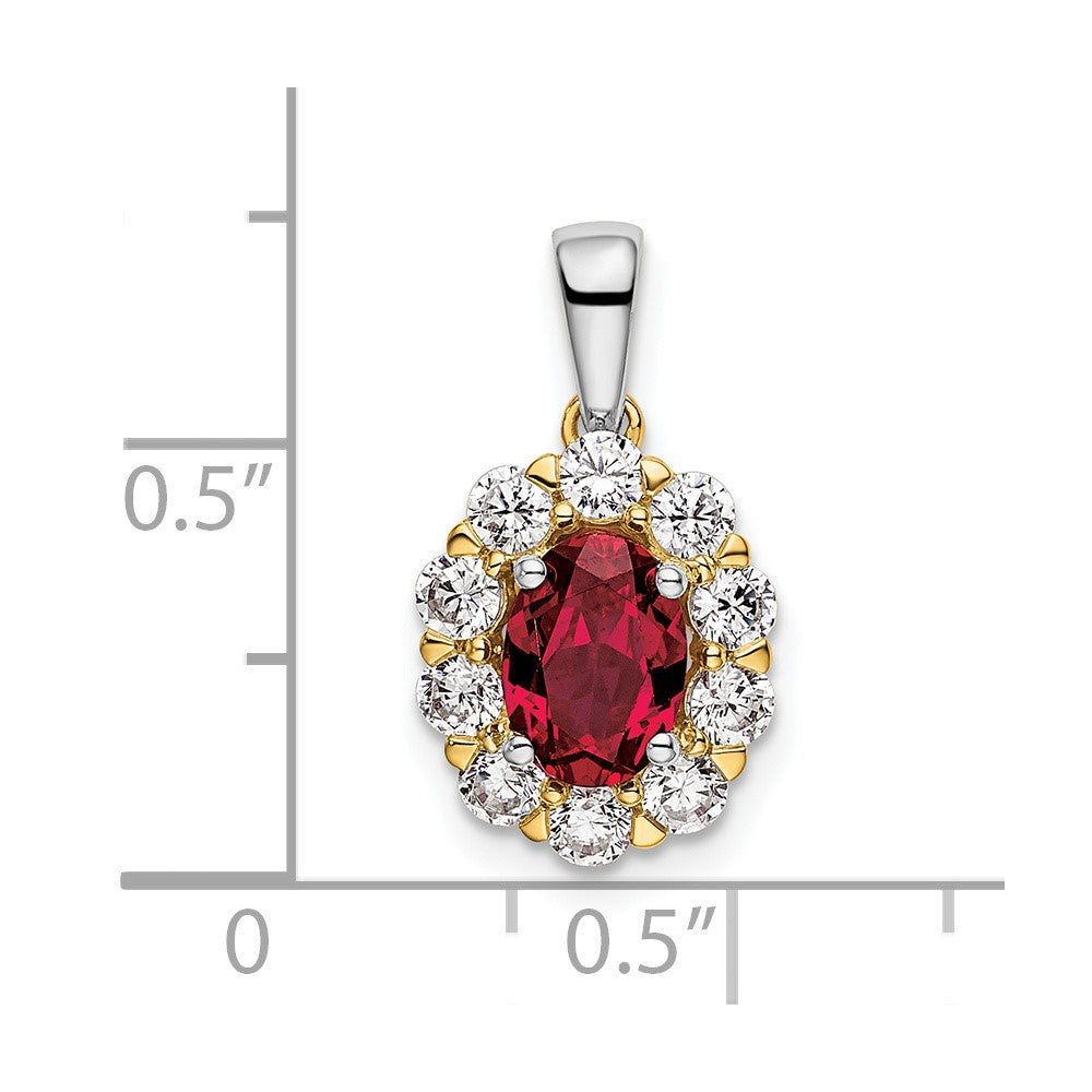 14k Two-Tone 1/2 carat Lab Grown Diamond VS/SI+ G+ and Lab Created Ruby Halo Pendant