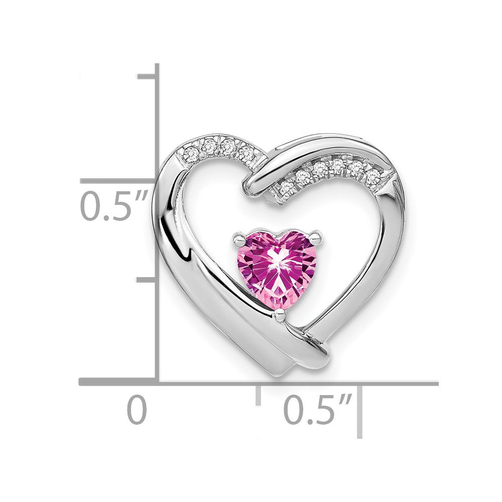Sterling Silver Rhod-plated Created Pink Sapphire/Diamond Pendant