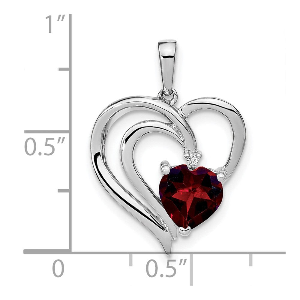 Sterling Silver Rhodium-plated Garnet and Diamond Pendant