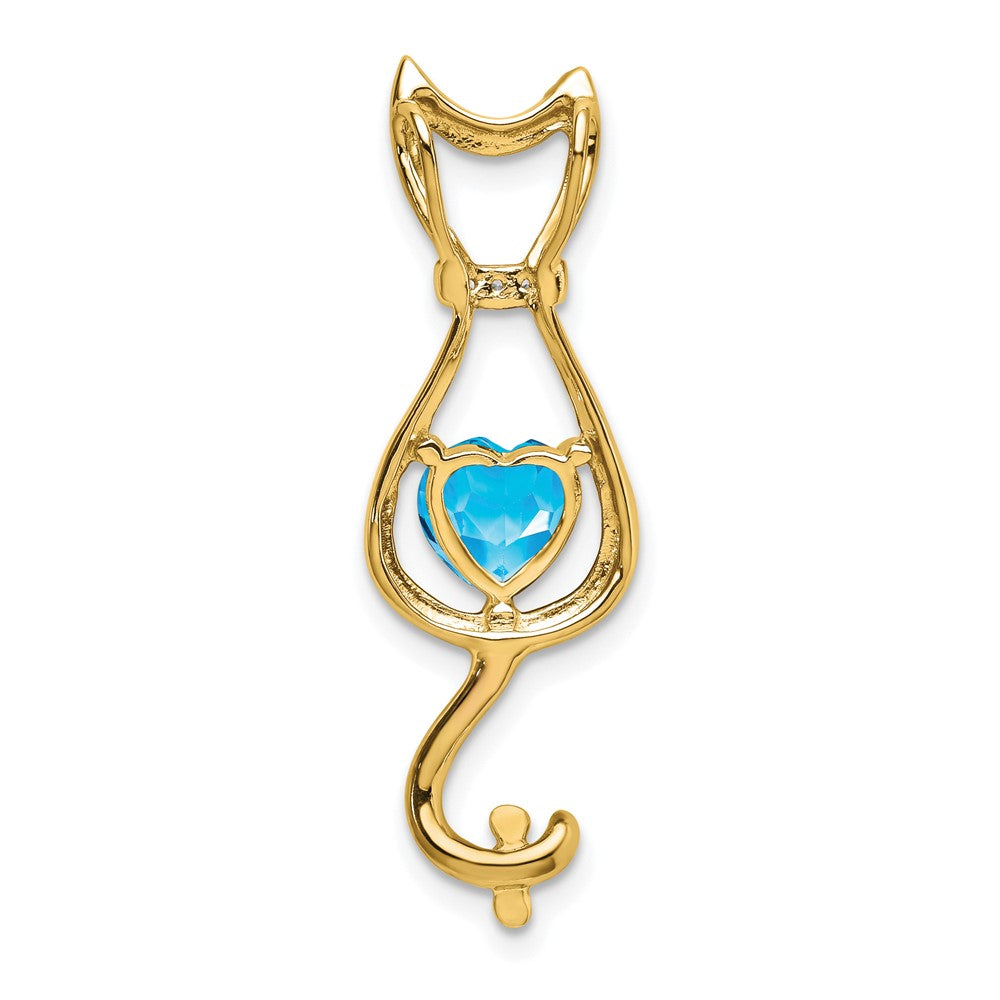 10k 6mm Heart Blue Topaz and Diamond Cat Pendant