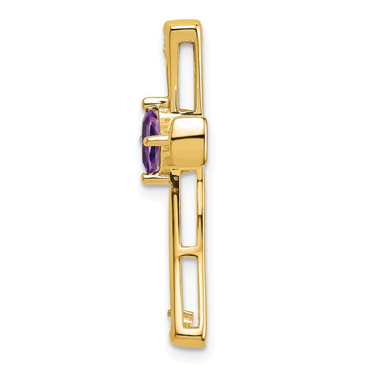 10k 4mm Square Amethyst and 1/20 carat Diamond Cross Chain Slide