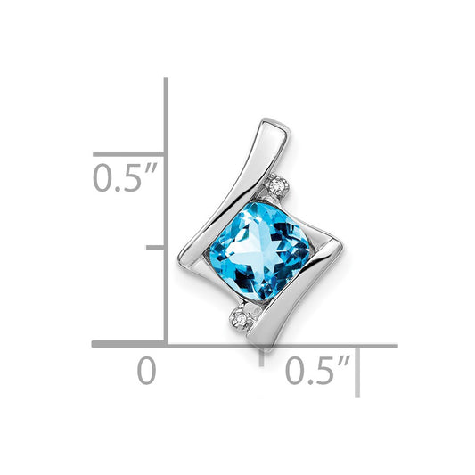 10k White Gold Cushion Blue Topaz and Diamond Chain Slide