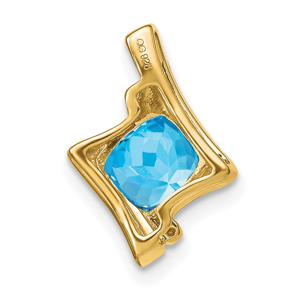 10k Yellow Gold Cushion Blue Topaz and Diamond Chain Slide