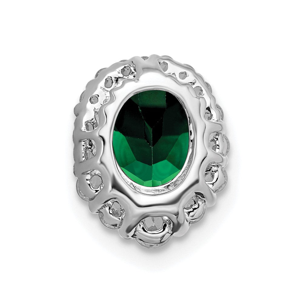 14k White Gold 1/3 carat Lab Grown Diamond VS/SI+ G+ and Lab Created Emerald Halo Chain Slide Pendant