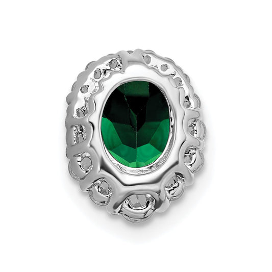 14k White Gold 1/3 carat Lab Grown Diamond VS/SI+ G+ and Lab Created Emerald Halo Chain Slide Pendant