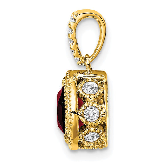 10k Cushion Garnet and 1/5 carat Diamond Pendant