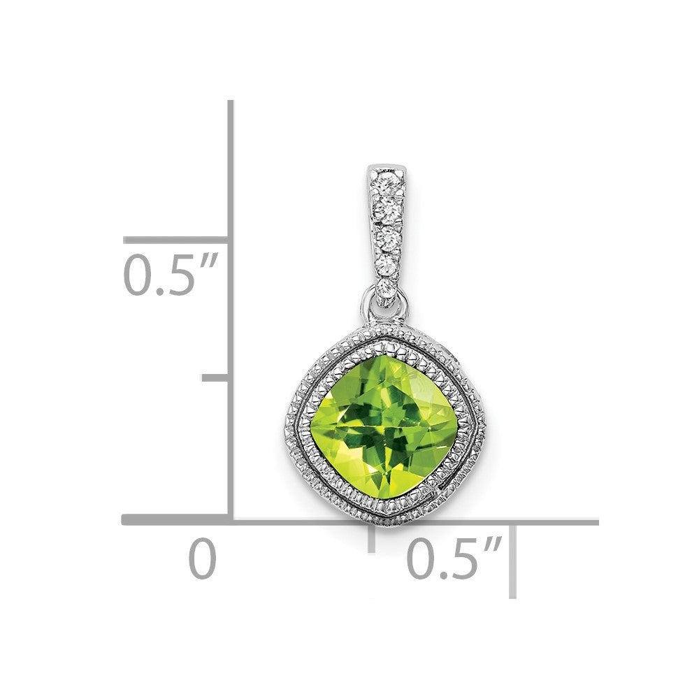 10k White Gold Cushion Peridot and Diamond Pendant