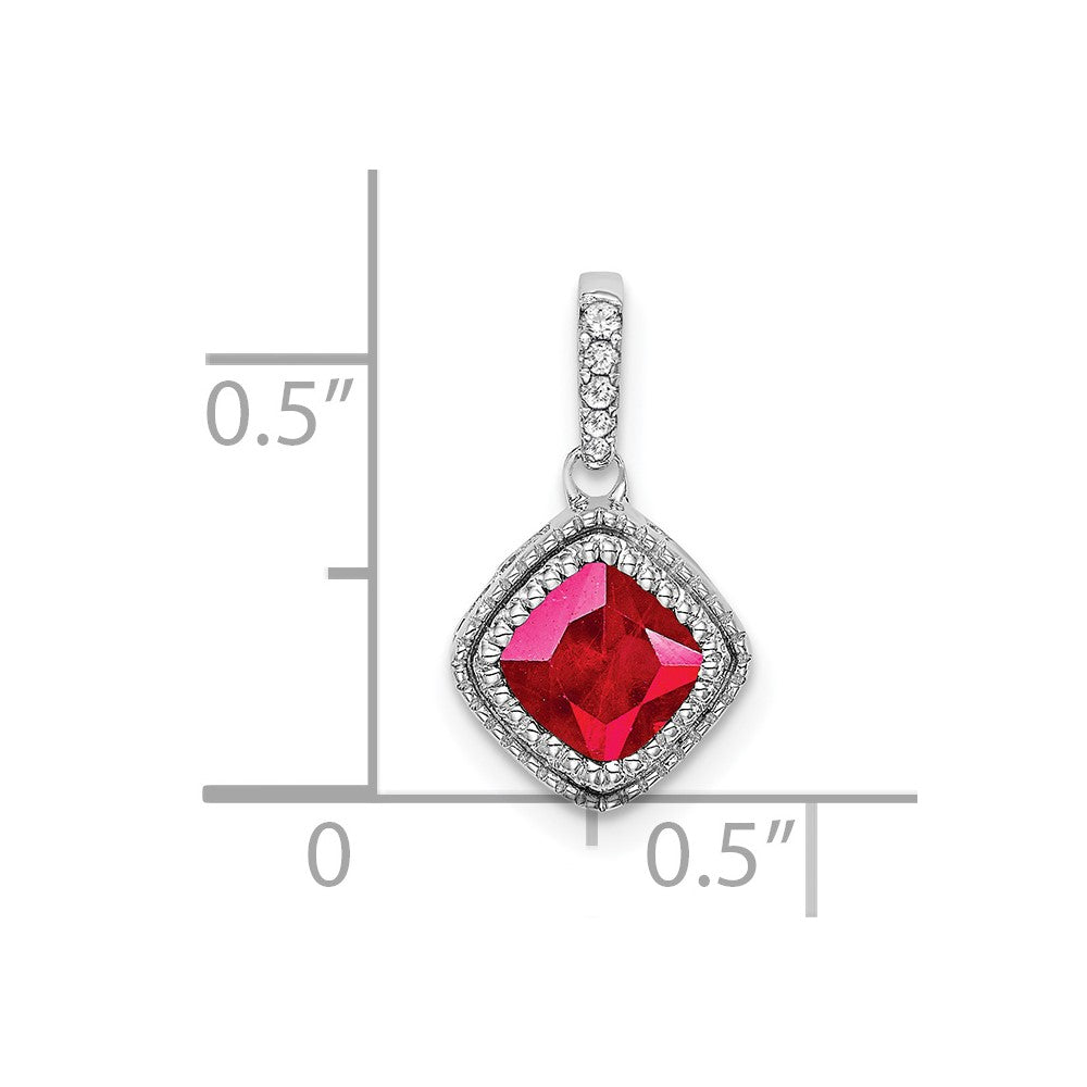 10k White Gold Cushion Ruby and Diamond Pendant