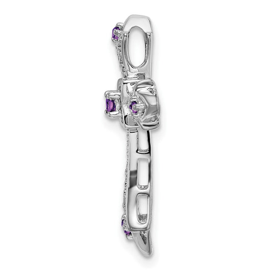 10k White Gold Amethyst and 1/15 carat Diamond Fleur de Lis Cross Chain Slide